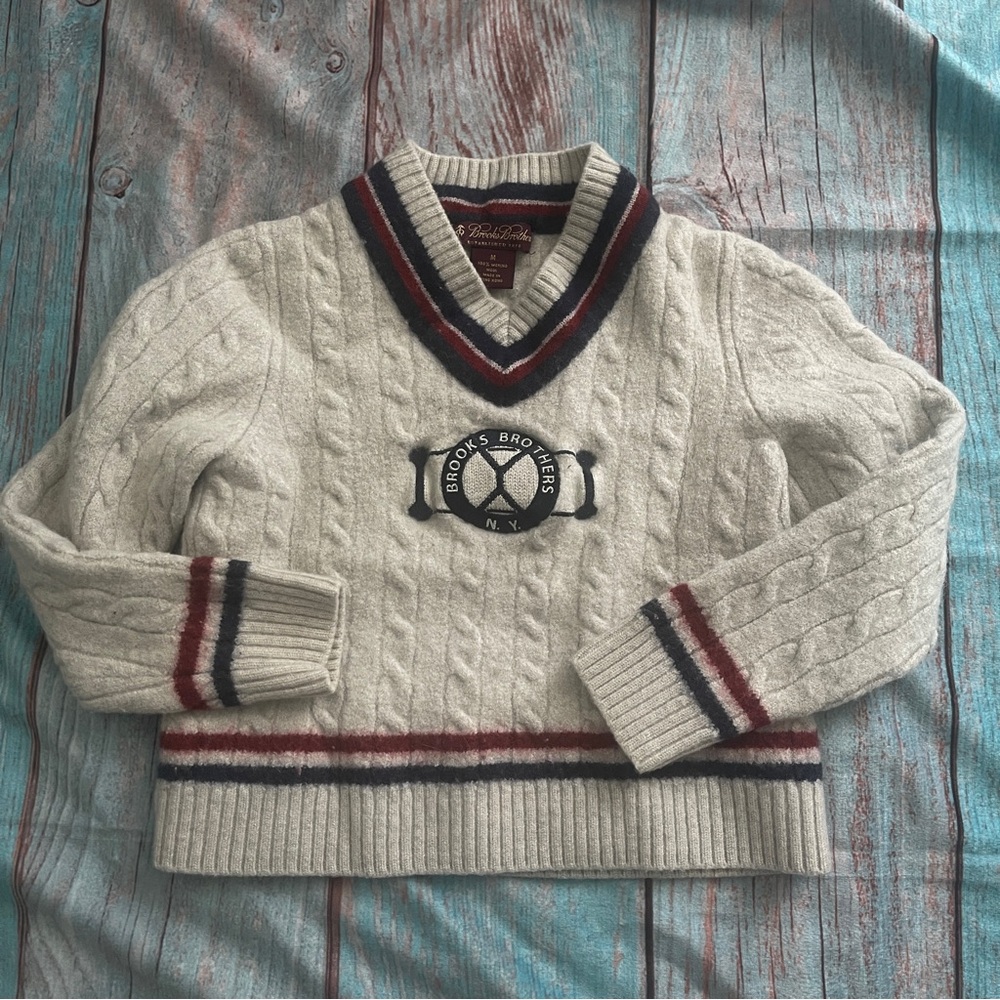 VNTG Brooks Brothers Cream Cable Knit Sweater
